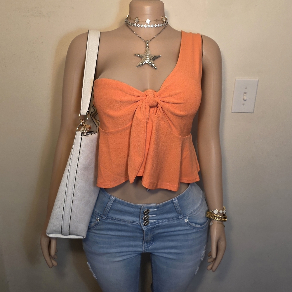 VENUS Orange Knot Front Top